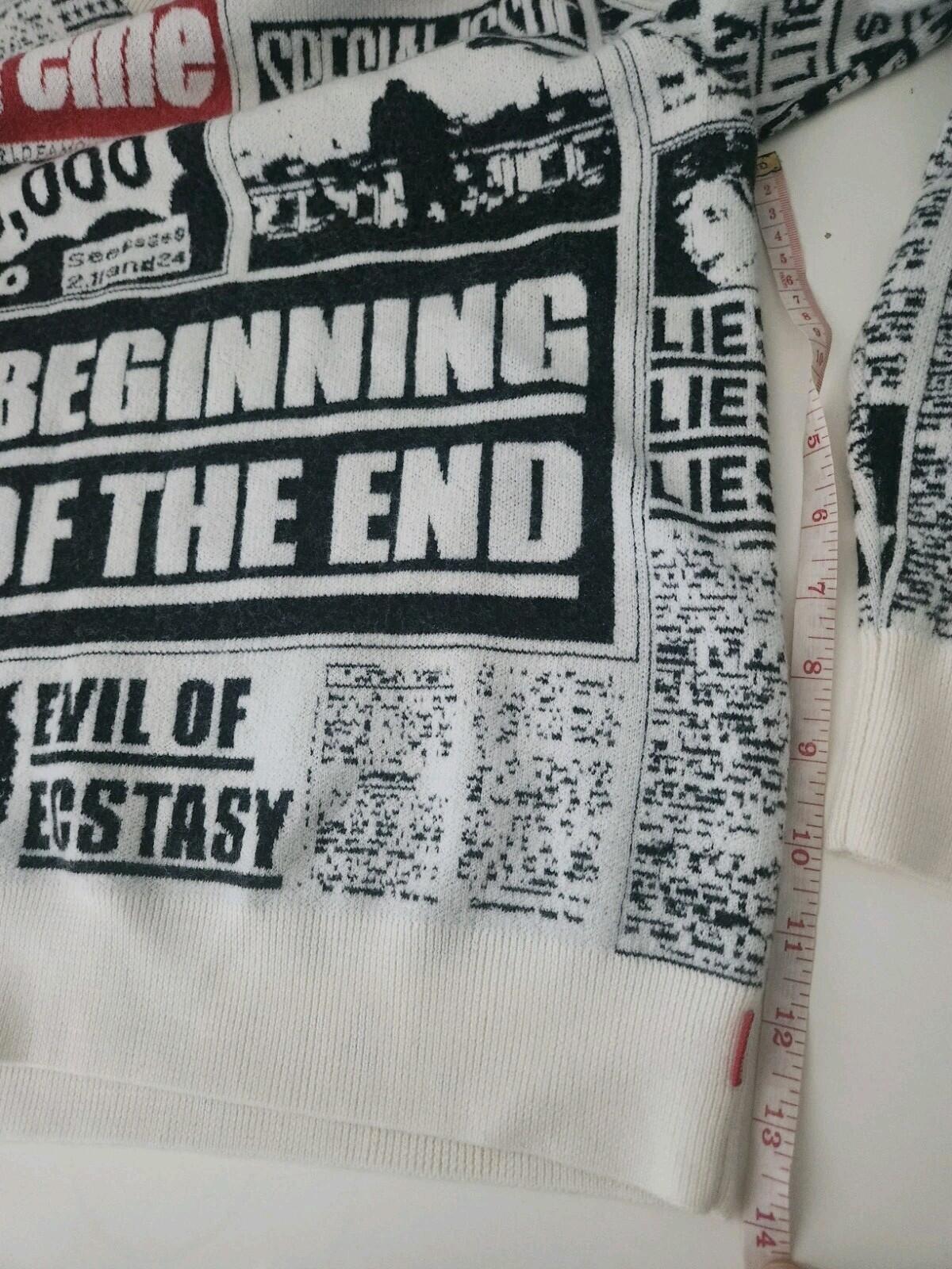 FW18 Supreme Newsprint Pullover Merinowolle Weiß Größe S