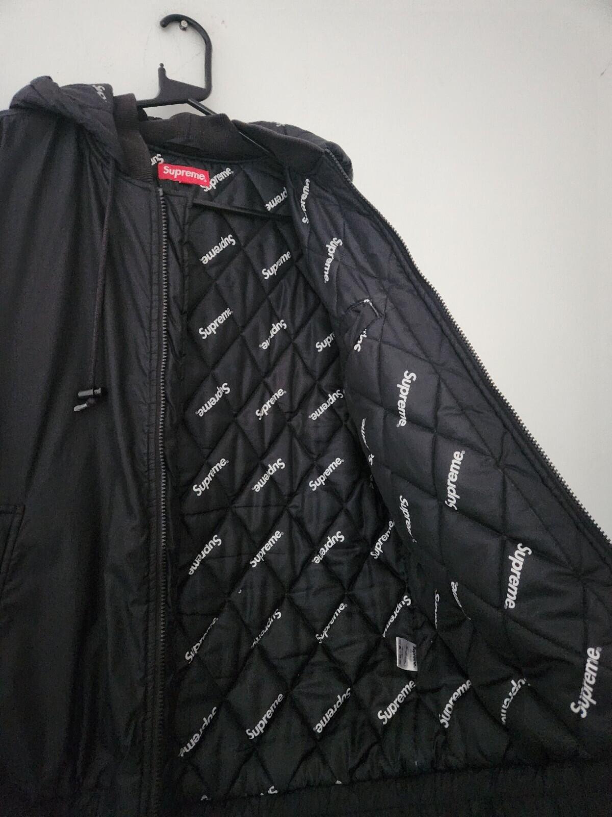 FW15 Supreme 2Tone Hooded Sideline Jacket Black Tackle Twill Logo White M Medium