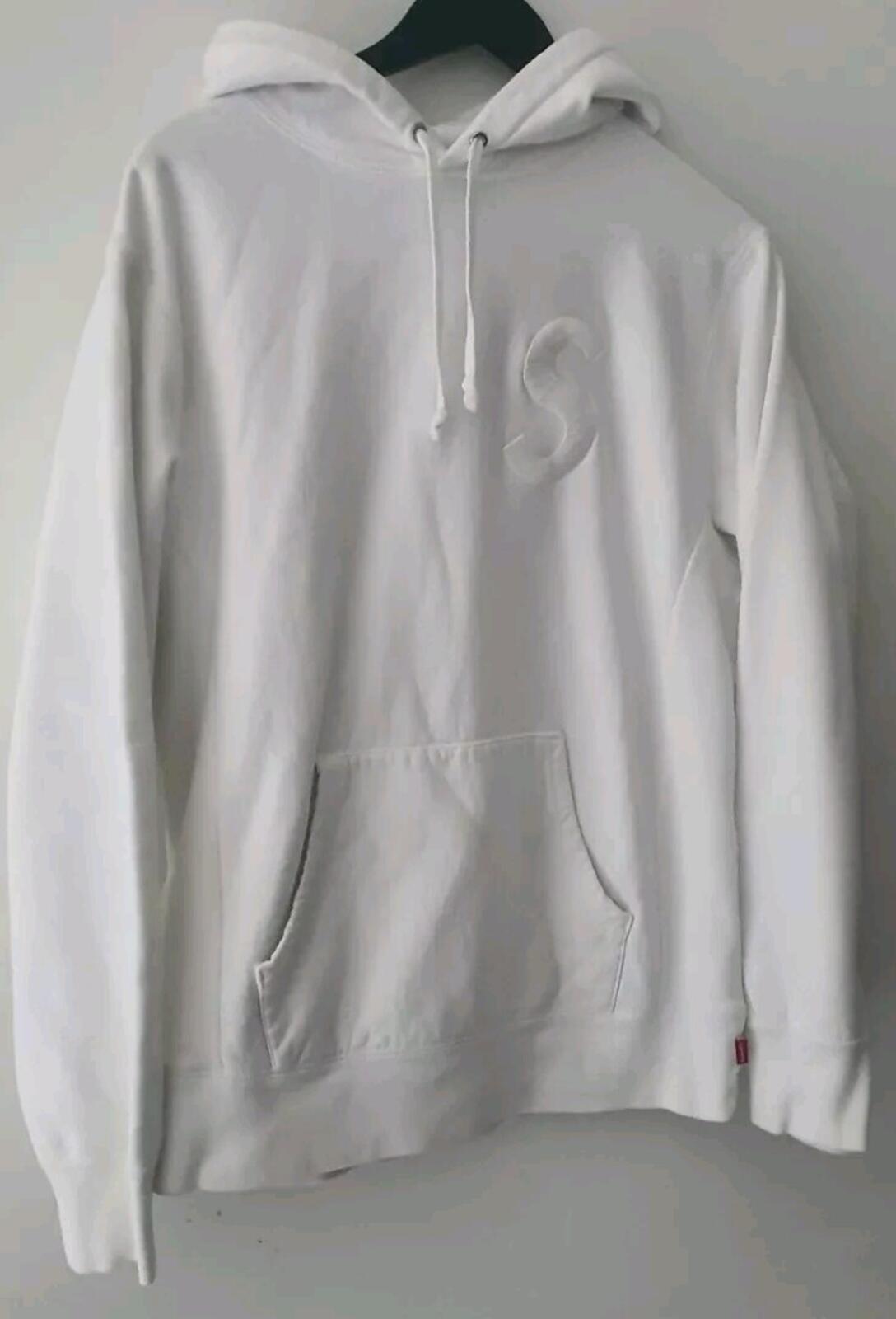 FW15 Supreme S Logo Hooded Sweatshirt size M medium White hoodie