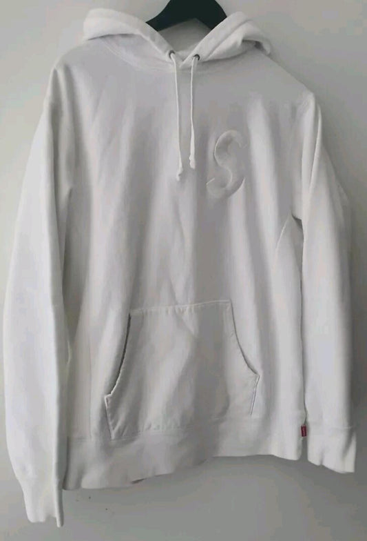 Sudadera con capucha FW15 Supreme S Logo talla M mediana blanca
