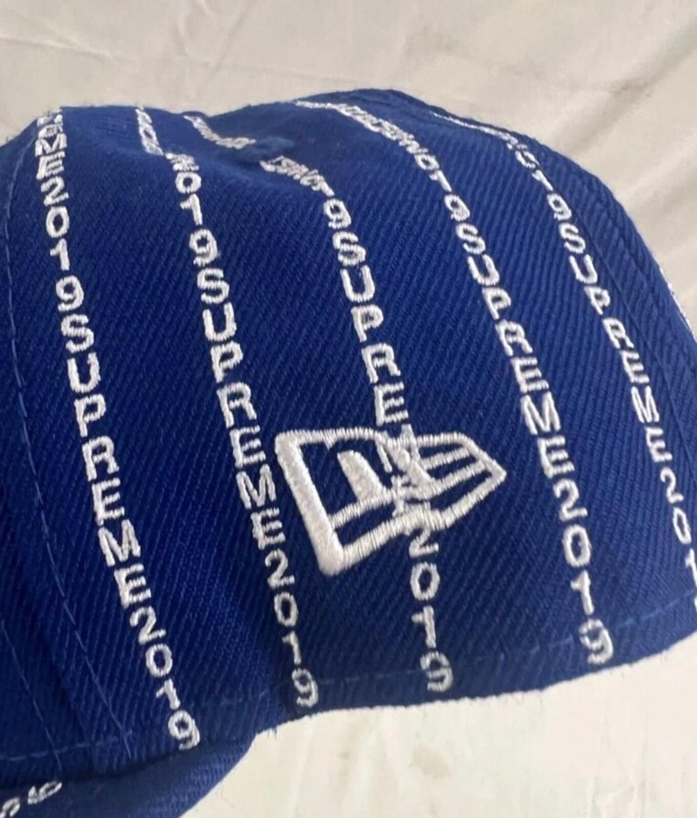 SS19 Supreme Text Stripe New Era Blue Hat Box Logo Wollbaseballmütze
