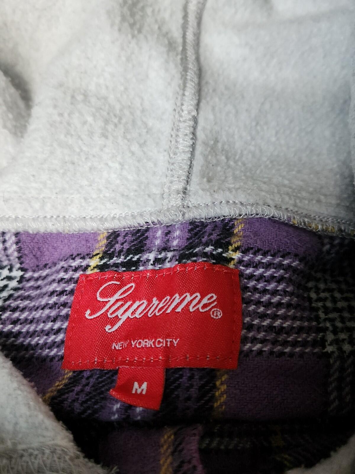 SS18 Supreme Hooded Plaid Flannel Shirt size M medium purple grey