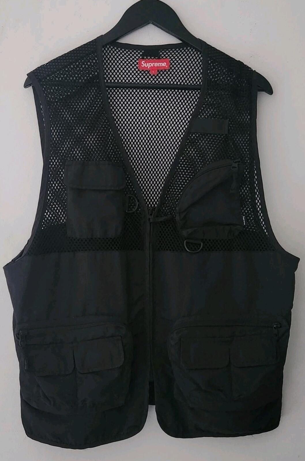 SS18 Supreme Mesh Cargo Weste L Large Schwarz Gilet Ripstop Mesh Utility Pockets