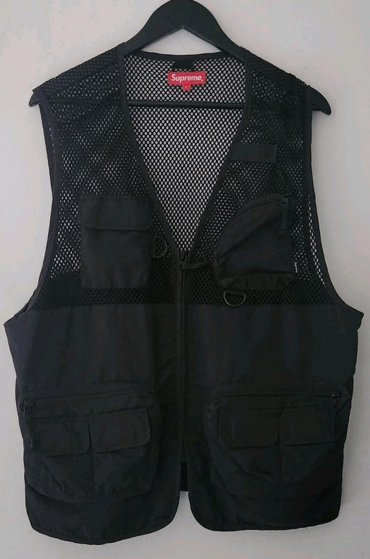 SS18 Supreme Mesh Cargo Vest L Talla Grande Negro Chaleco Ripstop Malla Bolsillos Utilitarios