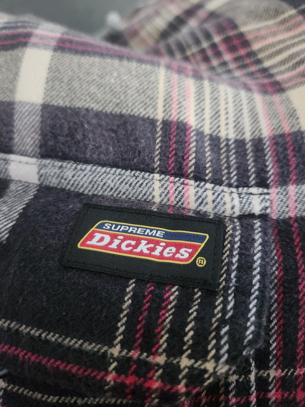 FW23 Supreme Dickies Plaid Hooded Zip Up Shirt size M medium black top flannel
