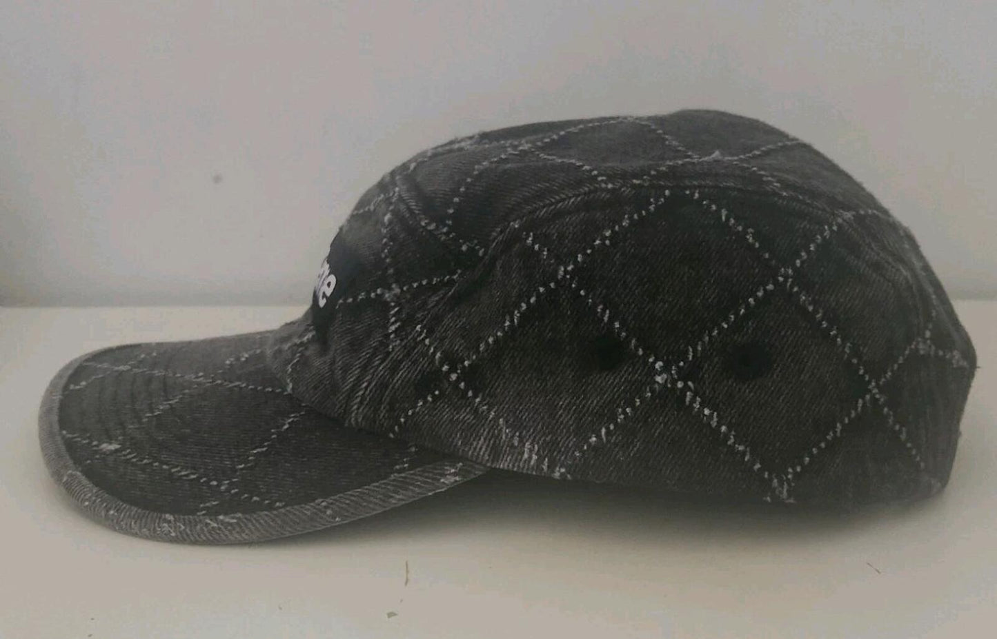 FW23 Supreme Punched Denim camp cap black hat 15 Oz. denim leather strap closure