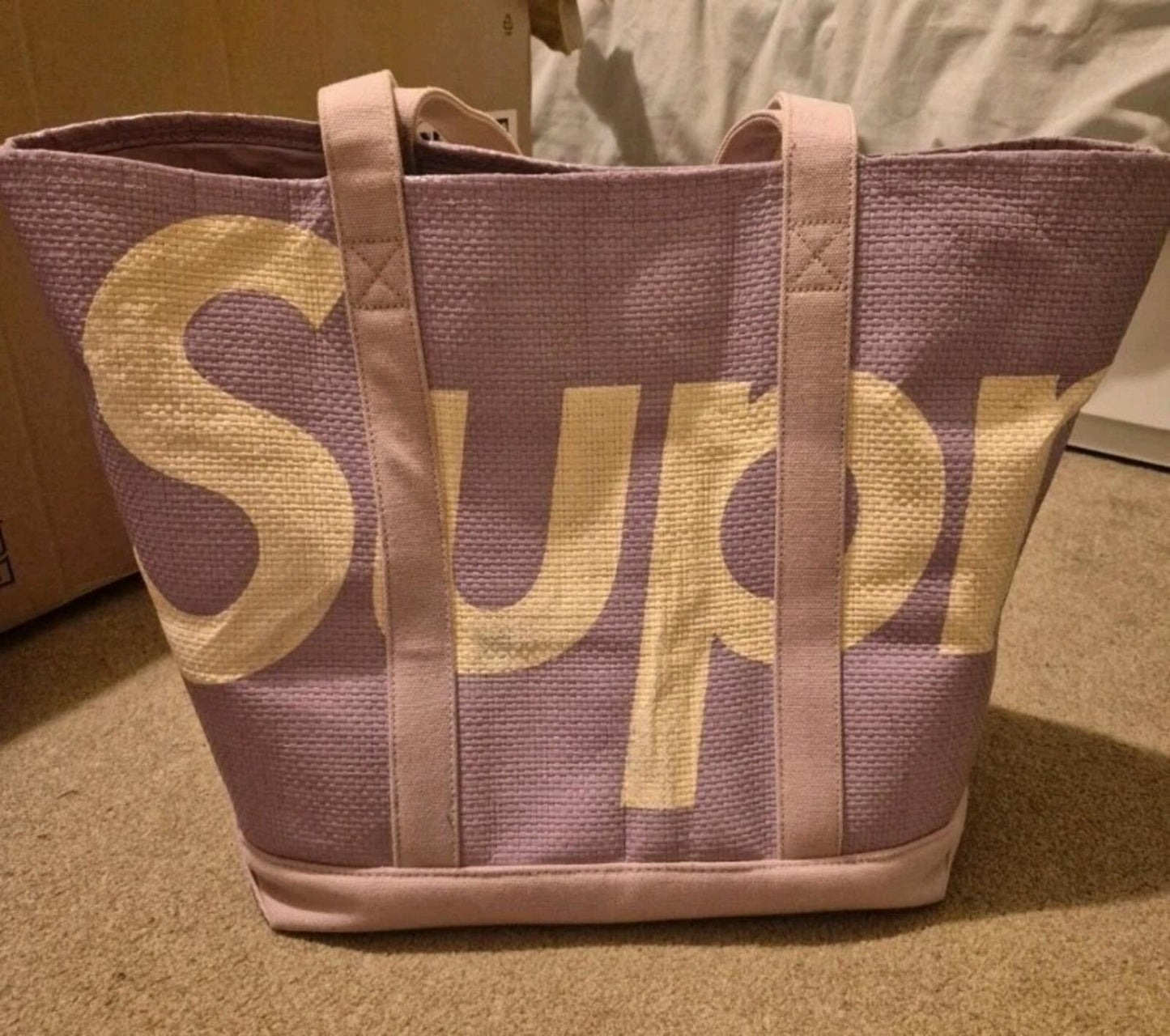 SS20 Supreme Raffia Tote Bag Purple