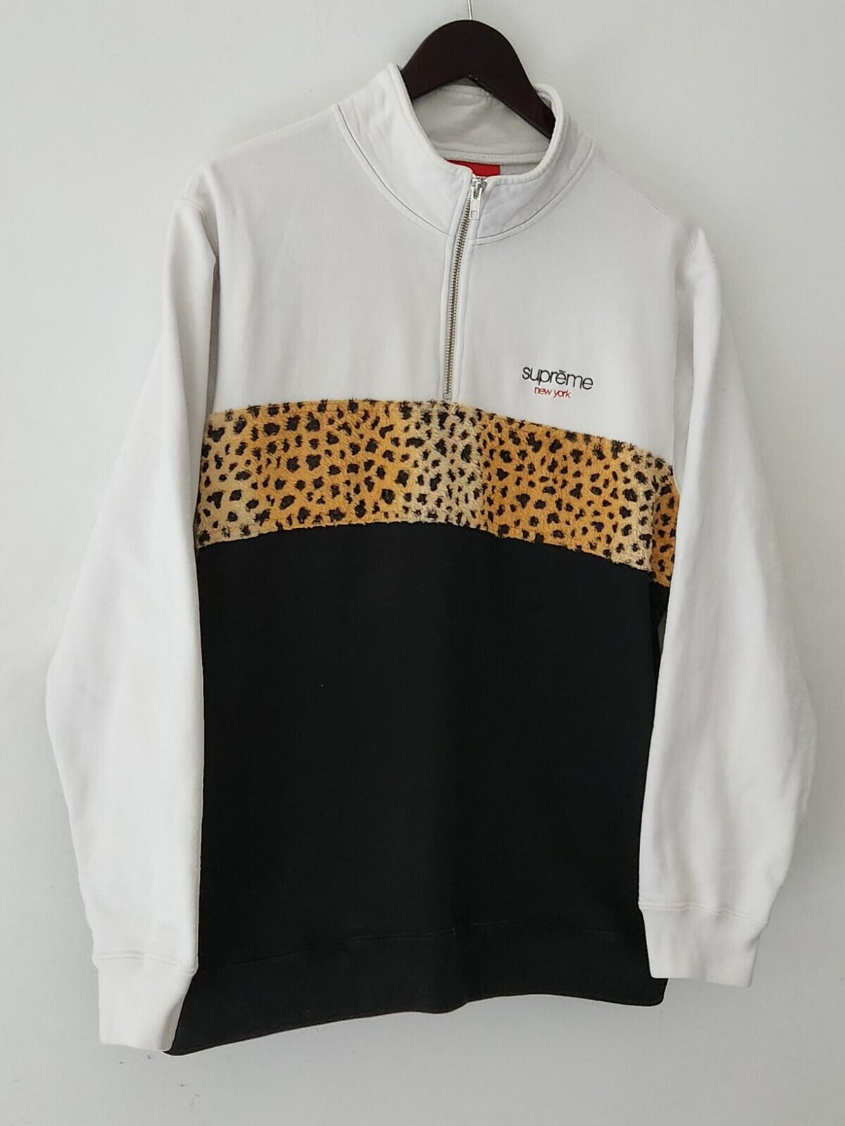FW18 Supreme Leopard Panel Half Zip Sweatshirt size M medium White jumper
