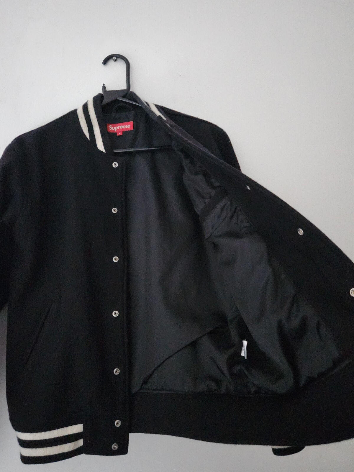 SS11 Supreme x Playboy Wool Varsity Jacket size S Small Satin Black Vintage 2011